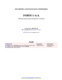 Arcimoto Inc Form 1-A/A Filed 2017-07-31