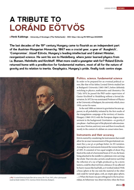 A Tribute to Loránd Eötvös