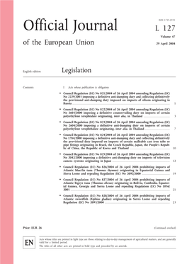 Official Journal L127 Volume 47 of the European Union 29 April 2004