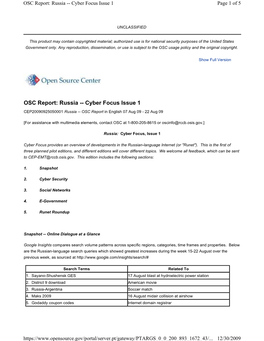 Russia -- Cyber Focus Issue 1 Page 1 of 5
