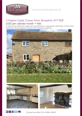 3 Hopton Castle, Craven Arms, Shropshire, SY7 0QF £650 Per