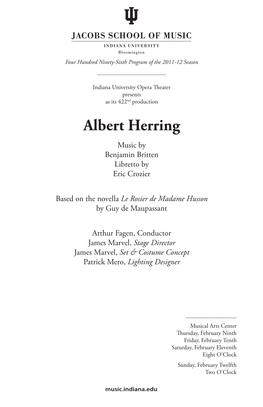 Albert Herring Music by Benjamin Britten Libretto by Eric Crozier