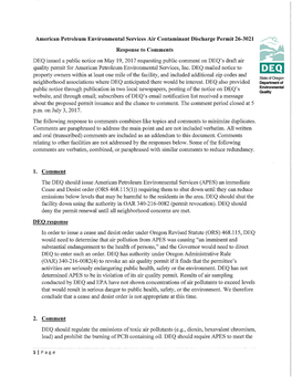 DEQ Issued a Public Notice on May 19, 2017 Requesting Public Comment on DEQ's Draft Air Quality Permit for American Petroleum Environmental Services, Inc