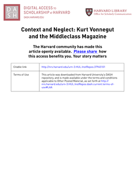 Context and Neglect: Kurt Vonnegut and the Middleclass Magazine