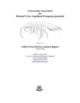 Conservation Assessment for Packard's Cave Amphipod