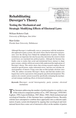 Rehabilitating Duverger's Theory: Testing the Mechanical