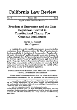 Freedom of Expression and the Civic Republican Revival in Constitutional Theory: the Ominous Implications