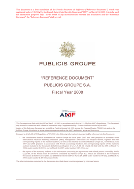 “REFERENCE DOCUMENT” PUBLICIS GROUPE S.A. Fiscal Year 2008