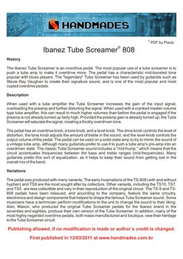 Ibanez Tube Screamer® 808 History