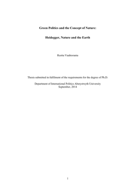 Green Politics and the Concept of Nature: Heidegger, Nature