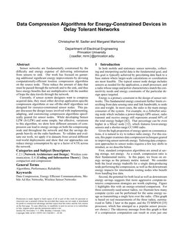 Data Compression Algorithms for Energy-Constrained Devices in Delay Tolerant Networks