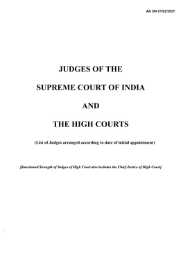 List of Supreme Court and High Courts Judges (As on 01.02.2021)