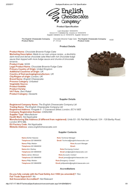 Product Specification Product Name: Chocolate Brownie Fudge Cake