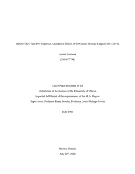 Before They Turn Pro: Superstar Attendance Effects in the Ontario Hockey League (2011-2019)