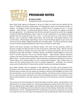 HELLO DOLLY Program Notes.Pdf