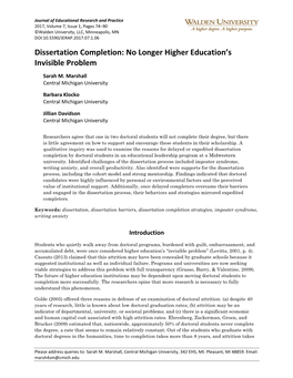 Dissertation Completion: Higher Education's Invisible Problem