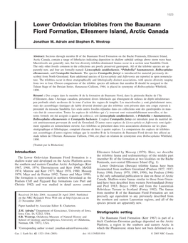 Lower Ordovician Trilobites from the Baumann Fiord Formation, Ellesmere Island, Arctic Canada