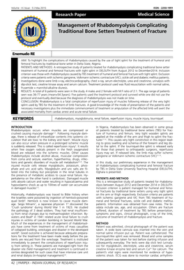 Management of Rhabdomyolysis Complicating Traditional Bone Setters Treatment of Fracture