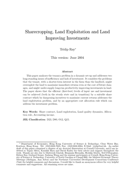 Sharecropping, Land Exploitation and Land Improving Investments
