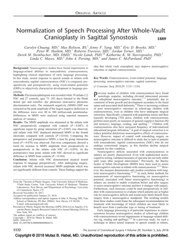 Normalization of Speech Processing After Whole-Vault Cranioplasty in Sagittal Synostosis 1889