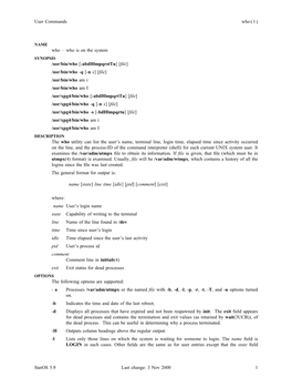 ( 1 ) Who – Who Is on the System /Usr/Bin/Who [-Abdhlmpqrsttu] [File]