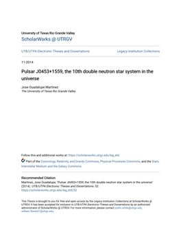 Pulsar J0453+1559, the 10Th Double Neutron Star System in the Universe