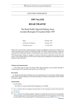 The Road Traffic (Special Parking Area) (London Borough of Croydon) Order 1997