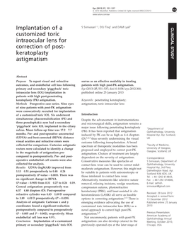 Implantation of a Customized Toric Intraocular Lens for Correction of Post