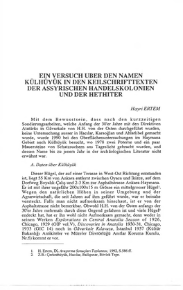 Ein Versuch Uber Den Namen Külhüyük in Den Keilschrifttexten Der Assyrischen Handelskolonien Und Der Hethiter