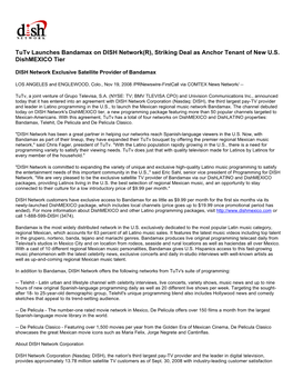 Tutv Launches Bandamax on DISH Network(R), Striking Deal As Anchor Tenant of New U.S