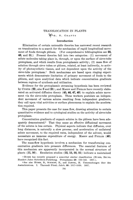 TRANSLOCATION in PLANTS Between Regions of Synthesis and Utilization. by CURTIS (22; Also 9 and 25); and MASON and PHILLIS Have