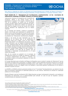 Emergencia Por Inundaciones, Deslizamientos Y Crecientes En Villavicencio Y En Municipios Del Meta Flash Update No