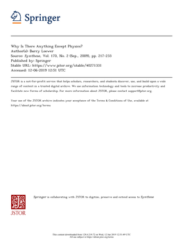 Why Is There Anything Except Physics? Author(S): Barry Loewer Source: Synthese, Vol