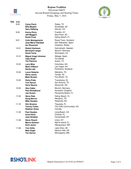 Regions Tradition Greystone G&CC Second Round Groupings And