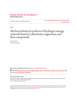 Mechanochemical Synthesis of Hydrogen-Storage Materials Based on Aluminum, Magnesium and Their Compounds Ihor Z