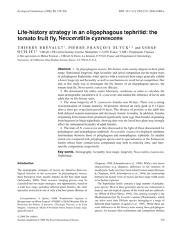 The Tomato Fruit Fly, Neoceratitis Cyanescens (Bezzi)