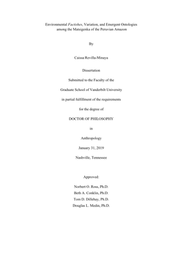Environmental Factishes, Variation, and Emergent Ontologies Among the Matsigenka of the Peruvian Amazon