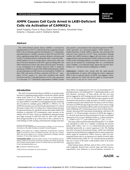 AMPK Causes Cell Cycle Arrest in LKB1-Deficient Cells Via Activation of CAMKK2