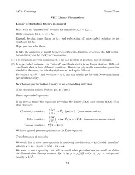 A873: Cosmology Course Notes VIII. Linear Fluctuations Linear