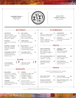 Zizi Dinner Menu