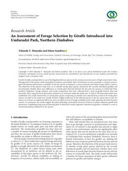 An Assessment of Forage Selection by Giraffe Introduced Into Umfurudzi Park, Northern Zimbabwe