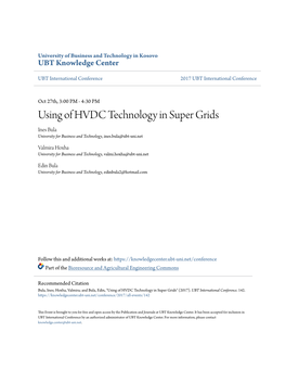 Using of HVDC Technology in Super Grids Ines Bula University for Business and Technology, Ines.Bula@Ubt-Uni.Net