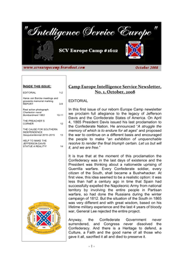 Camp Europe Intelligence Service Newsletter, No. 1, October, 2008