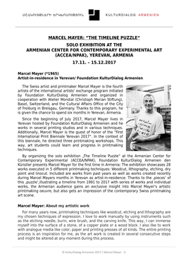 “The Timeline Puzzle“ Solo Exhibition at the Armenian Center for Contemporary Experimental Art (Accea/Npak), Yerevan, Armenia