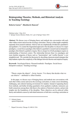 Reintegrating Theories, Methods, and Historical Analysis in Teaching Sociology