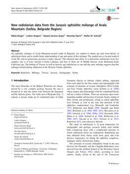 New Radiolarian Data from the Jurassic Ophiolitic Mélange of Avala Mountain 237