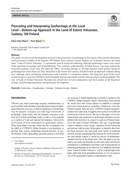 Promoting and Interpreting Geoheritage at the Local Level—Bottom-Up Approach in the Land of Extinct Volcanoes, Sudetes, SW Poland