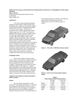EFFECTS of ANGLES and OFFSETS in CRASH SIMULATIONS of AUTOMOBILES with LIGHT TRUCKS John C