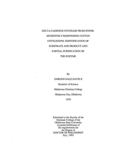 DELTA-CADINENE SYNTHASE from HYPER­ Sensffively RESPONDING COTTON COTYLEDONS: IDENTIFICATION of SUBSTRATE and PRODUCT and PARTIAL PURIFICATION of THEENZYME