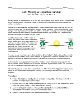 Lab: Making a Capuchin Sundial COORDINATED SCIENCE 1